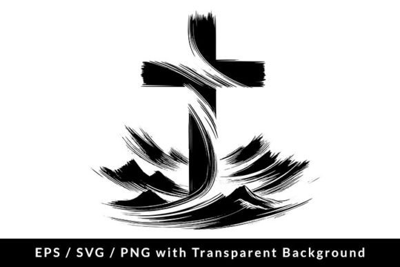 Cross and Mountains Brush Stroke: A Versatile Graphic for Local Branding