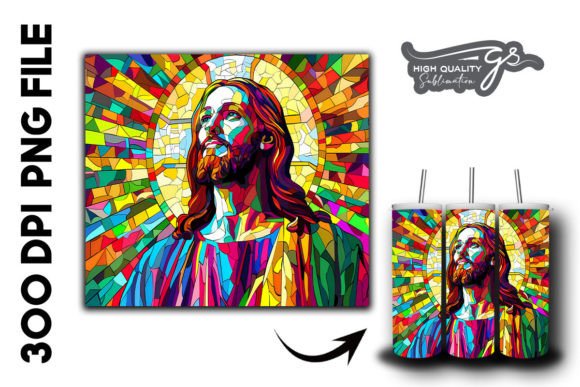Stained Glass Jesus Tumbler Wrap 34: A Unique Graphics Asset